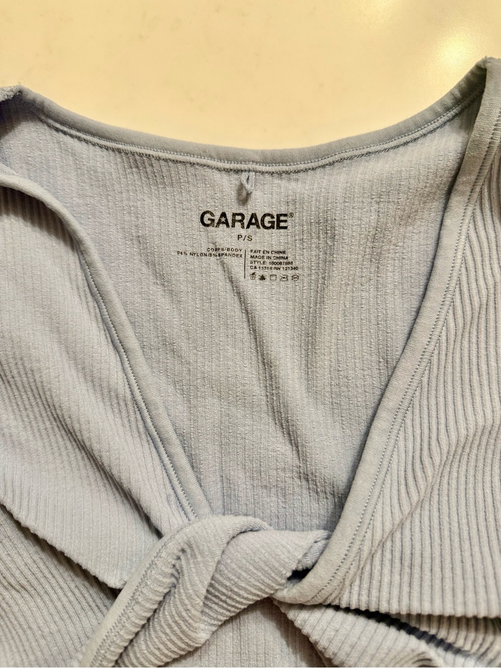 Garage Light Blue Ribbed Twist Front Crop Top - Size P/S - Picture 2 of 3